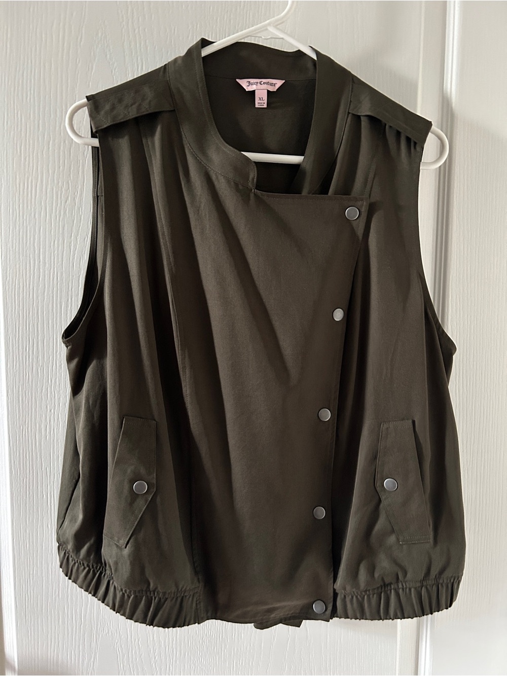 Juicy Couture Olive Green Utility Cargo Snap-Front Vest Top Size XL Streetwear